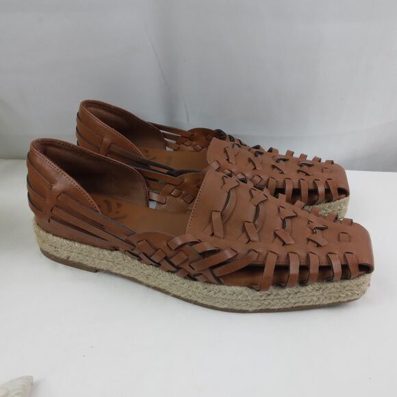 Sam & Libby Shoes - Sam & Libby Woven Espadrille Loafers Cognac Brown Square Toe Coastal Boho 8
